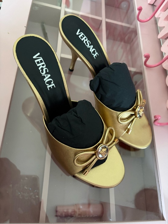 Versace Shoes - Versace Gold Bow-Accent Women's Heeled Mules